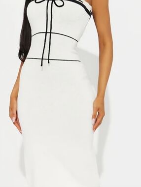 Fashion Nova Ivory Midi Dress with Ebony Accents